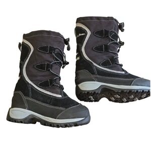 L.L. Bean Kids Snow Boots Black Gray Suede Bungee Lace Winter 0HPU2 10 Size 10